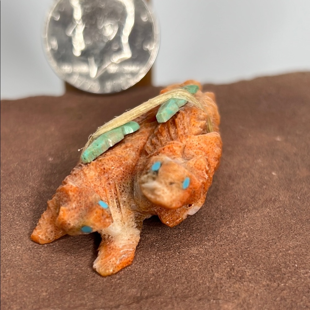 Handcrafted Barite Badger Figurine with Turquoise Accents. - Picture 3 of 3